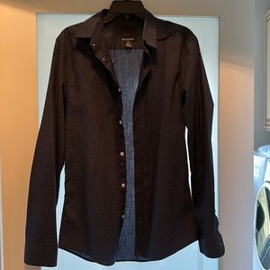 Navy blue polka dot slim-fit dress shirt